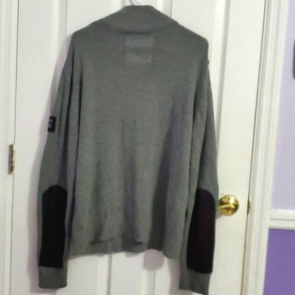 Marc Ecko Cut & Sew Gray High Neck Elbow Patches Wool Blend Sweater - Picture 5 of 13